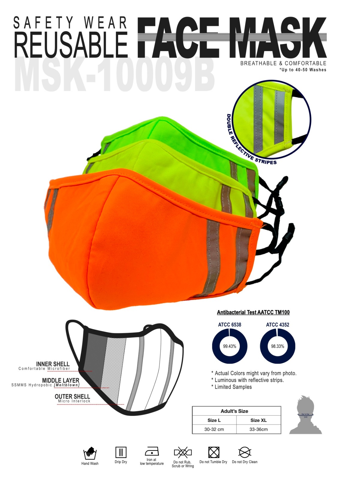 reusable face mask with reflective strips